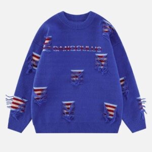 Trendy Stripe Hole Design Sweater